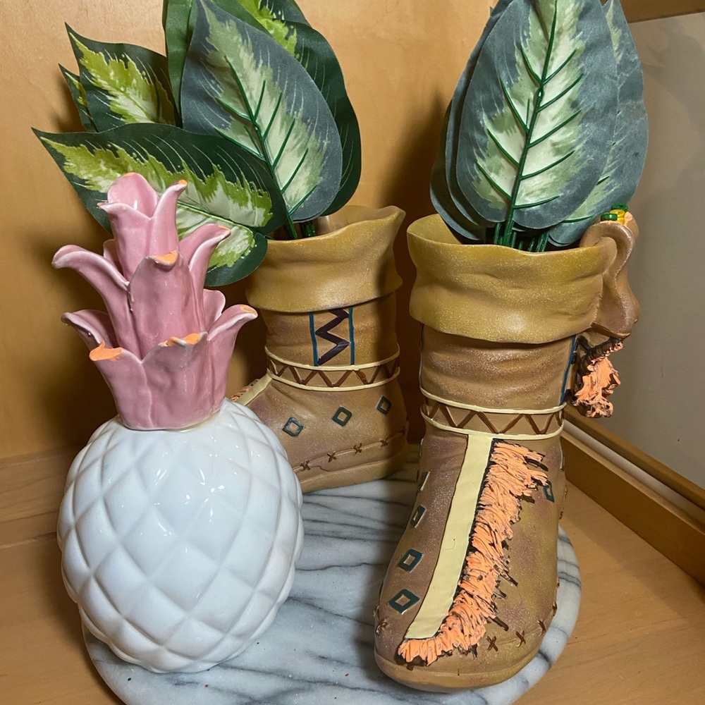 Decorative Tan and Pink Boot Vases